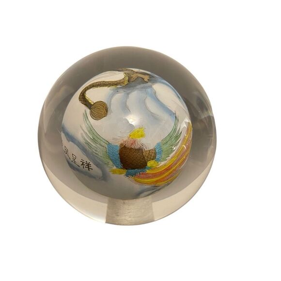 Chinese Reverse Hand Painted Dragon Paperweight 2.5" Blue Gold - Picture 4 of 5